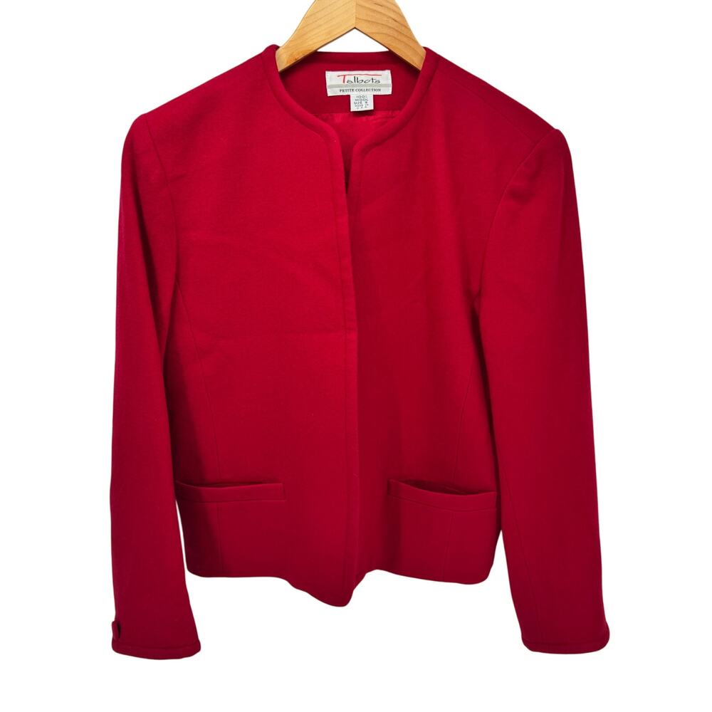 Talbots Blazer Womens Petite 8 8P Wool Red Open Jacket‎ Vintage Made in USA